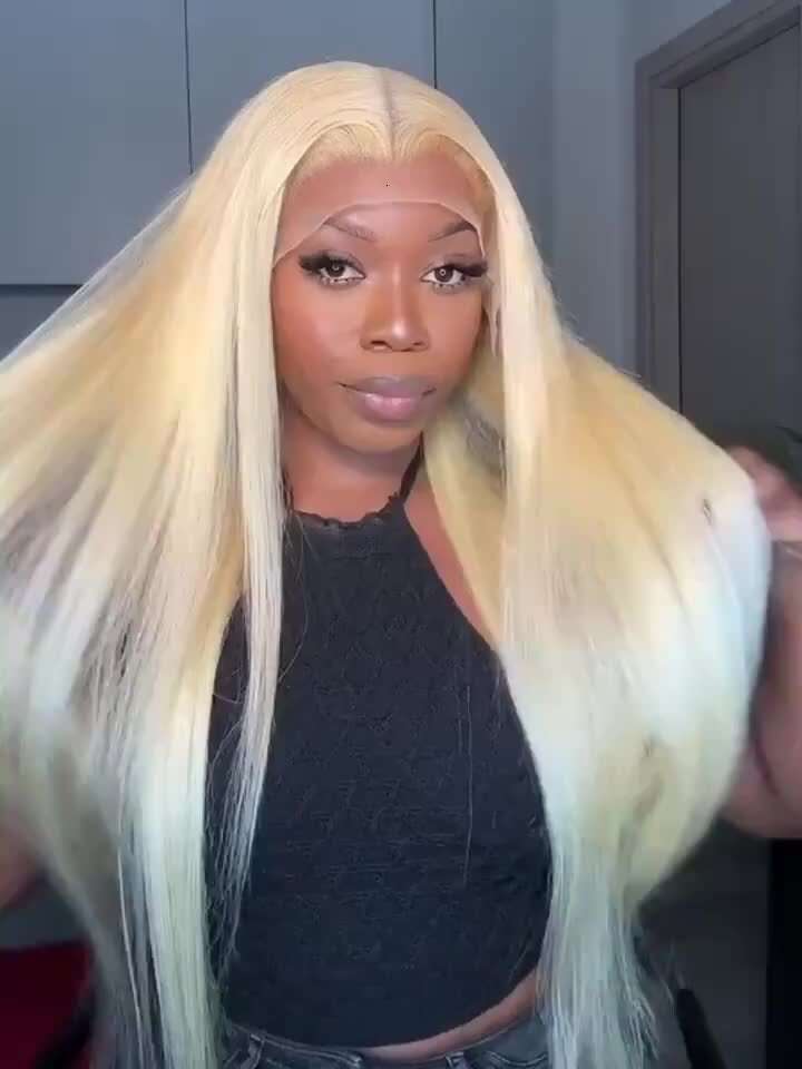 613 Blonde Front - 180% Density Human Hair, 13X4 Lace Frontal Wig Women, Elegant Straight Hair Style, Perfect For Halloween Cosplay