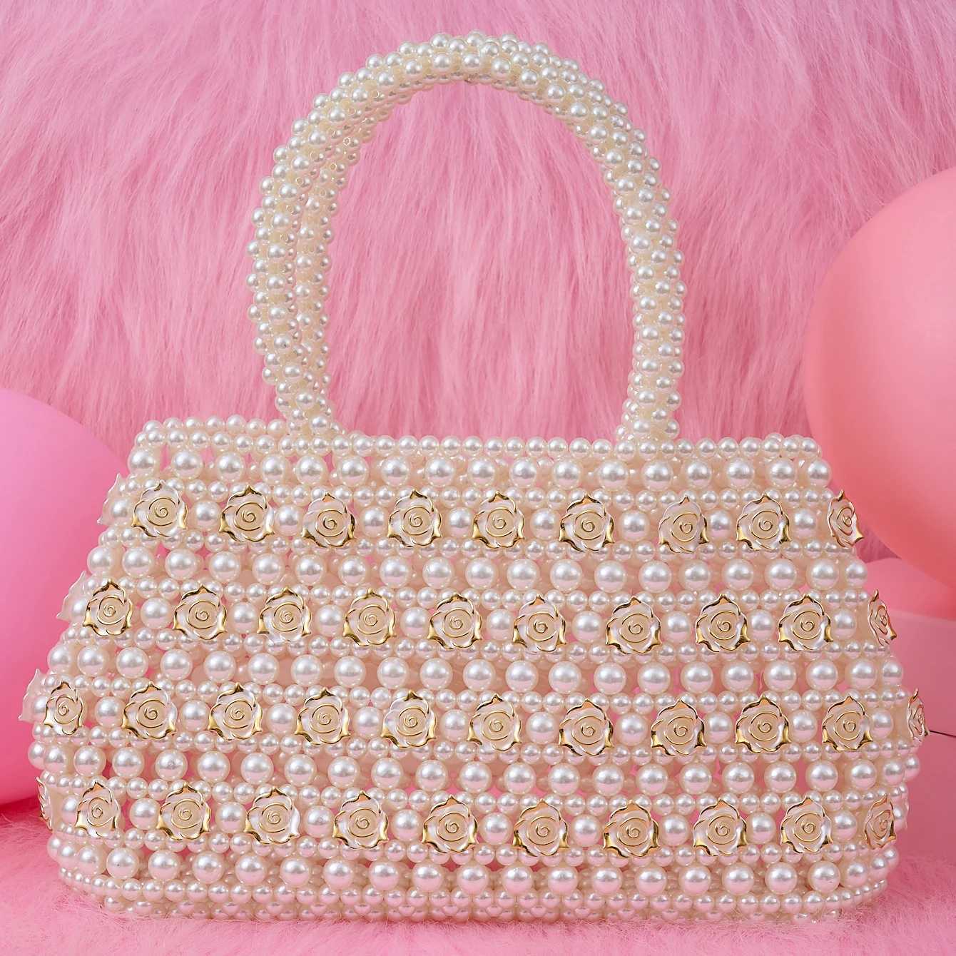 French hollowedout fairy pearl bag socialite handwoven beaded handbag Boston handheld vacation bag H251027