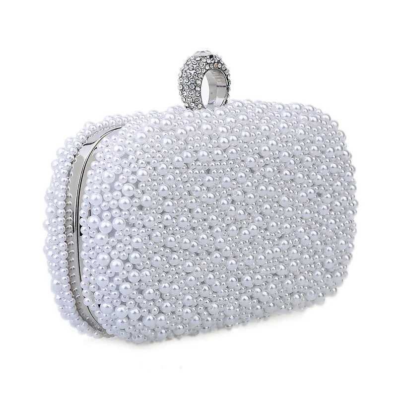 New imitation pearl ring dinner bag handstitched beaded evening bag Ladies fashion highgrade clutch bag Bridal evening bag H251027