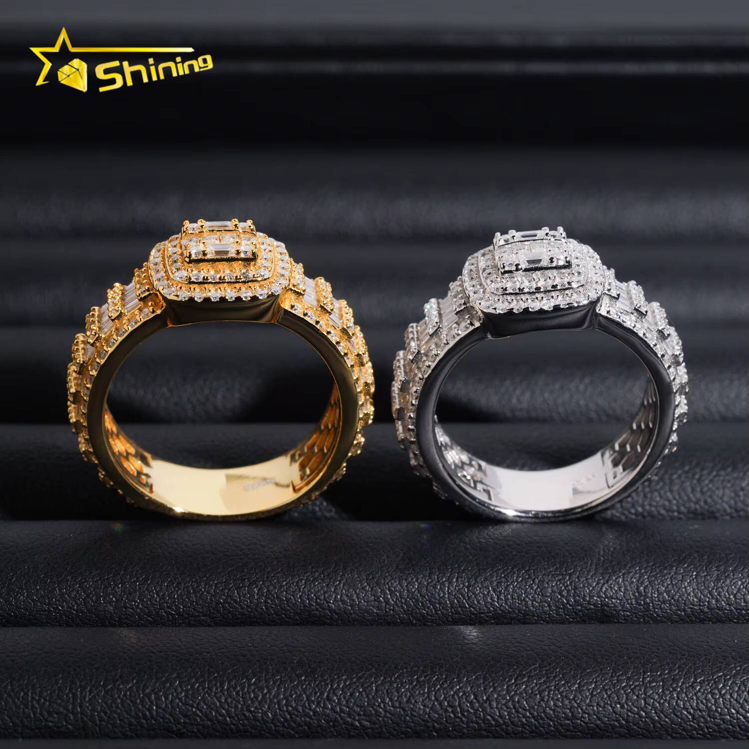 Factory Price GRA Certificate High Quality Solid 925 Silver Gold Plated Fine Jewelry Iced Out Hip Hop Ring Moissanite Men Rings