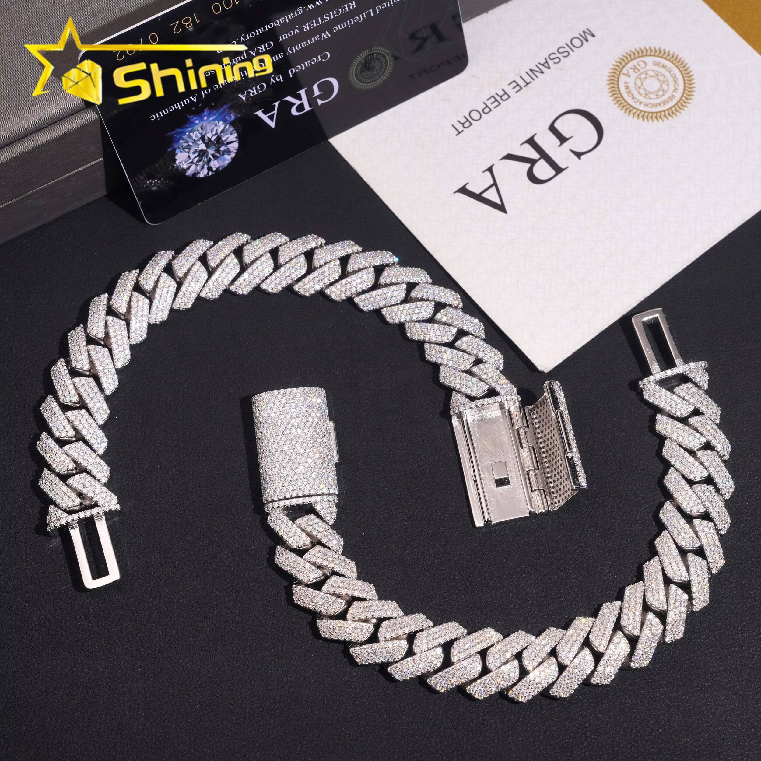 US Local Stock Fast Shipping 15mm Iced Out Hip Hop Pass Diamond Tester Moissanite Cuban Link Bracelet