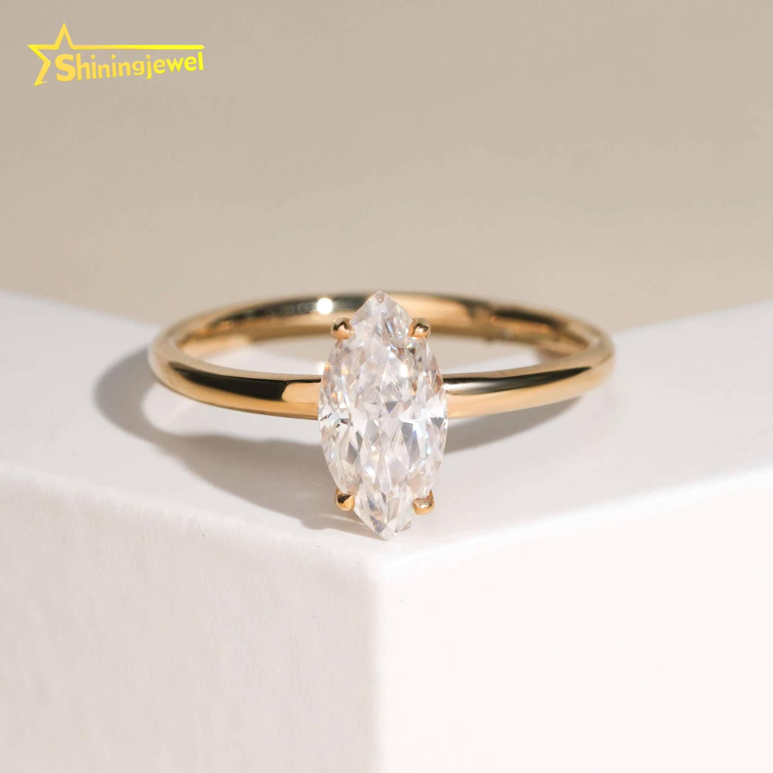 Elegant 14K Solid Gold Ring Marquise Cut Moissanite Diamond Engagement Wedding Rings for Women Solitair Ring