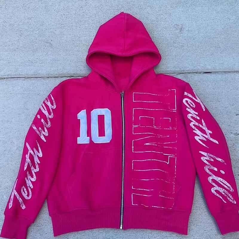 Street Hip-Hop Trendy Personalized Letter Print Hooded Cardigan Zipper Sweatshirt Loose Unisex Jacket