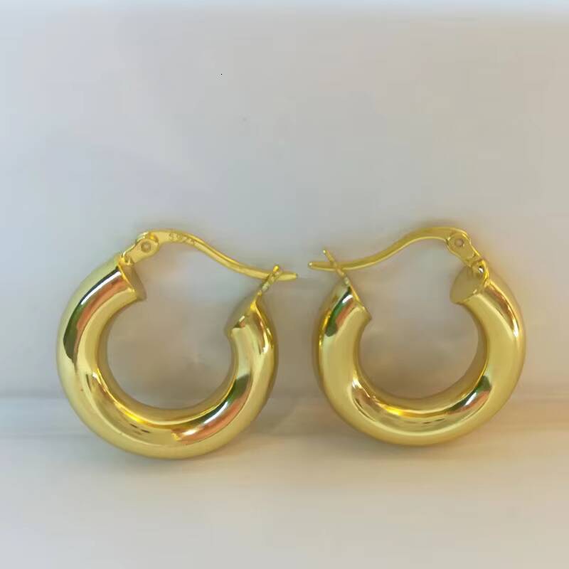 Fashion Jewelry Earrings 925 Sterling Silver Round Circle Women Hoop Earrings 18k Gold Plated Chunky Earring