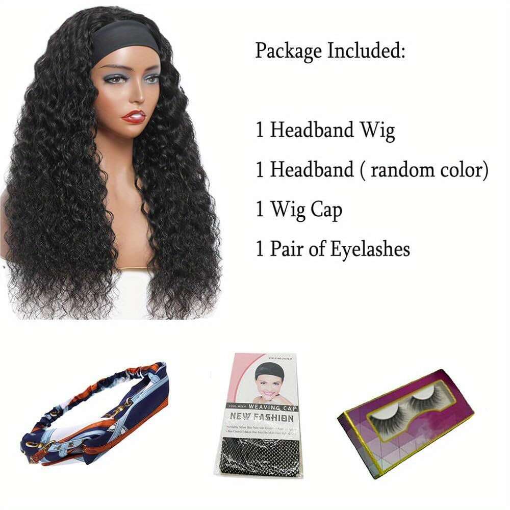 Headband Human Deep For Women Glueless None Lace Front Curly Wave Wig Brazilian Virgin Hair Wear And Go Wigs Hine Made Natural Color
