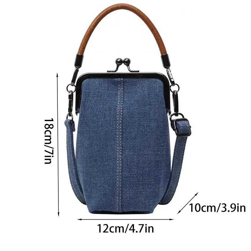 Denim Crossbody Bag Female Vintage KissLock Bag Small Phone Purse Trendy For WomenW251028