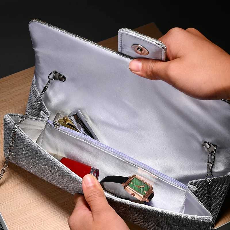 Womens Clutch Purse Silver Rhinestone Sparkling Crystal Evening Handbag Handmade Bridal Wedding Party Prom Handbags H251027