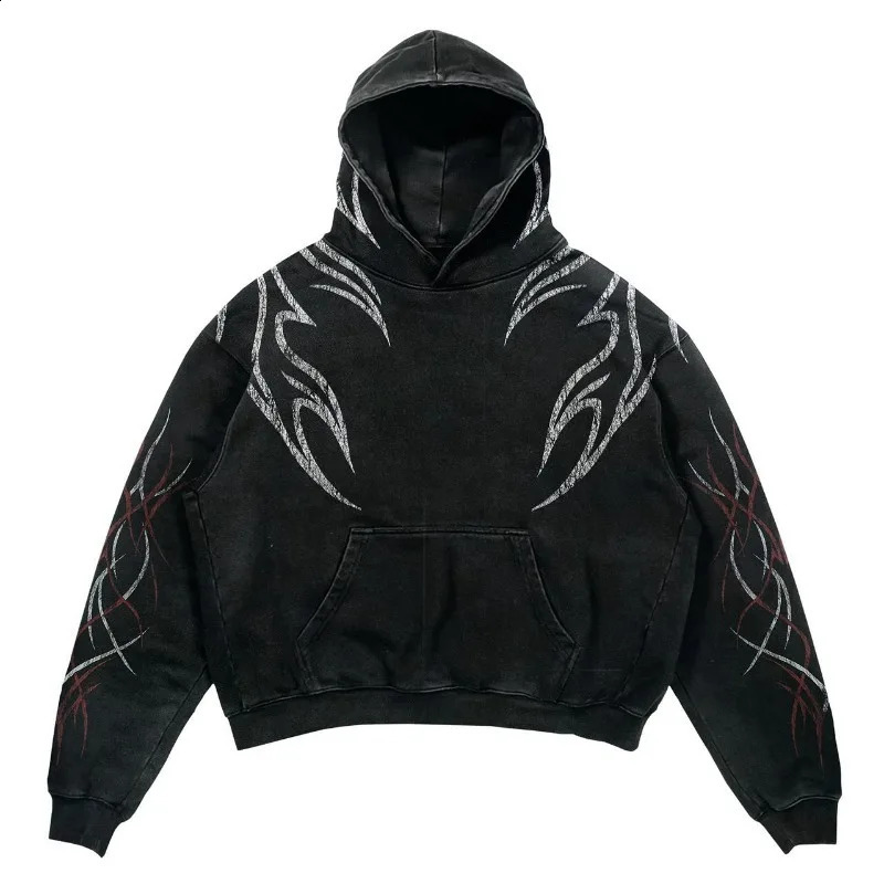 Retro Harajuku Y2K Demon Stripe Fashion Loose Hoodie Men 2025 American Street Hip Hop Casual Oversized Sweatshirt Women 251027