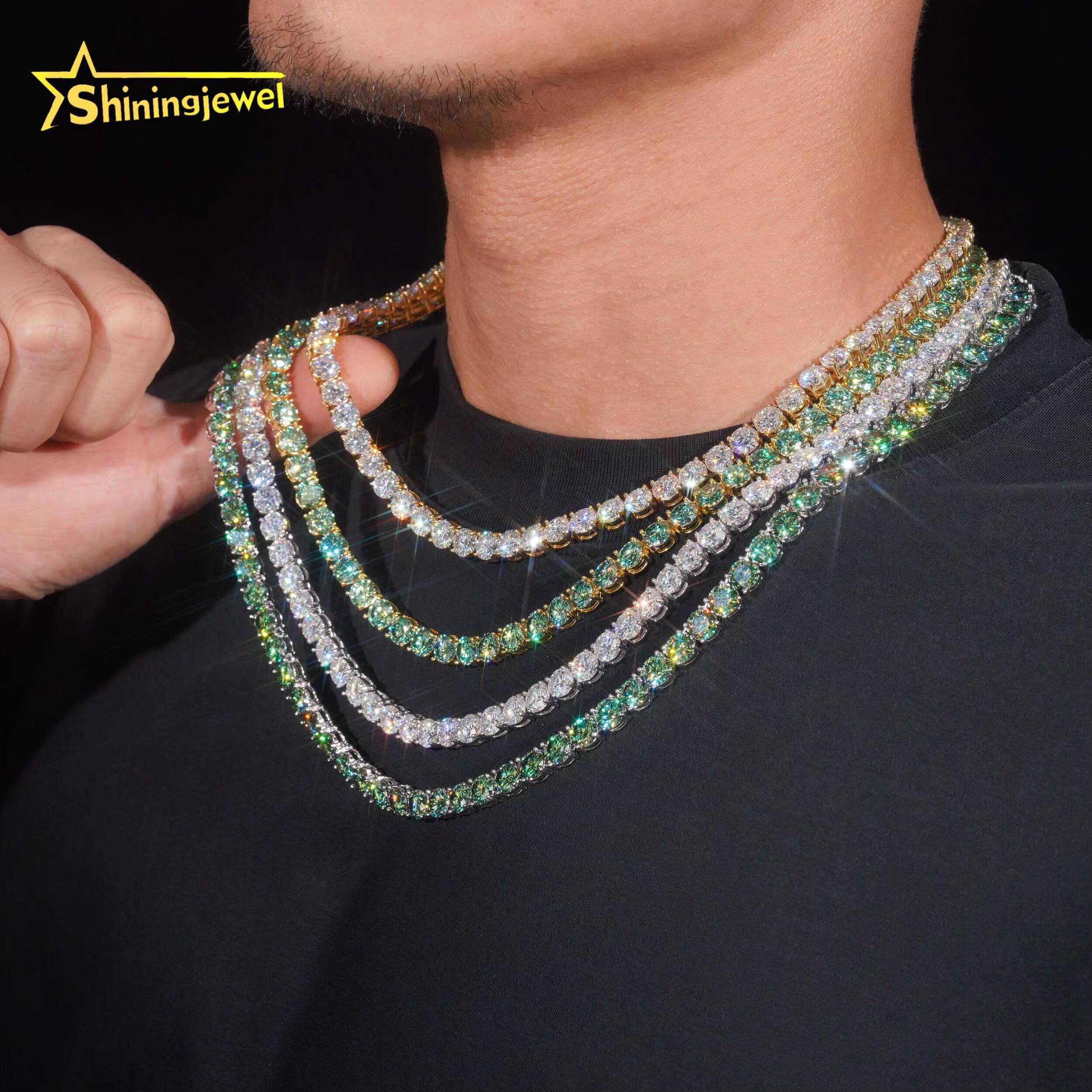 New Stock Fine Jewelry 925 Sterling Silver Fashion Necklaces 65MM Diamond Iced Out Moissanite Tennis Chain Necklace