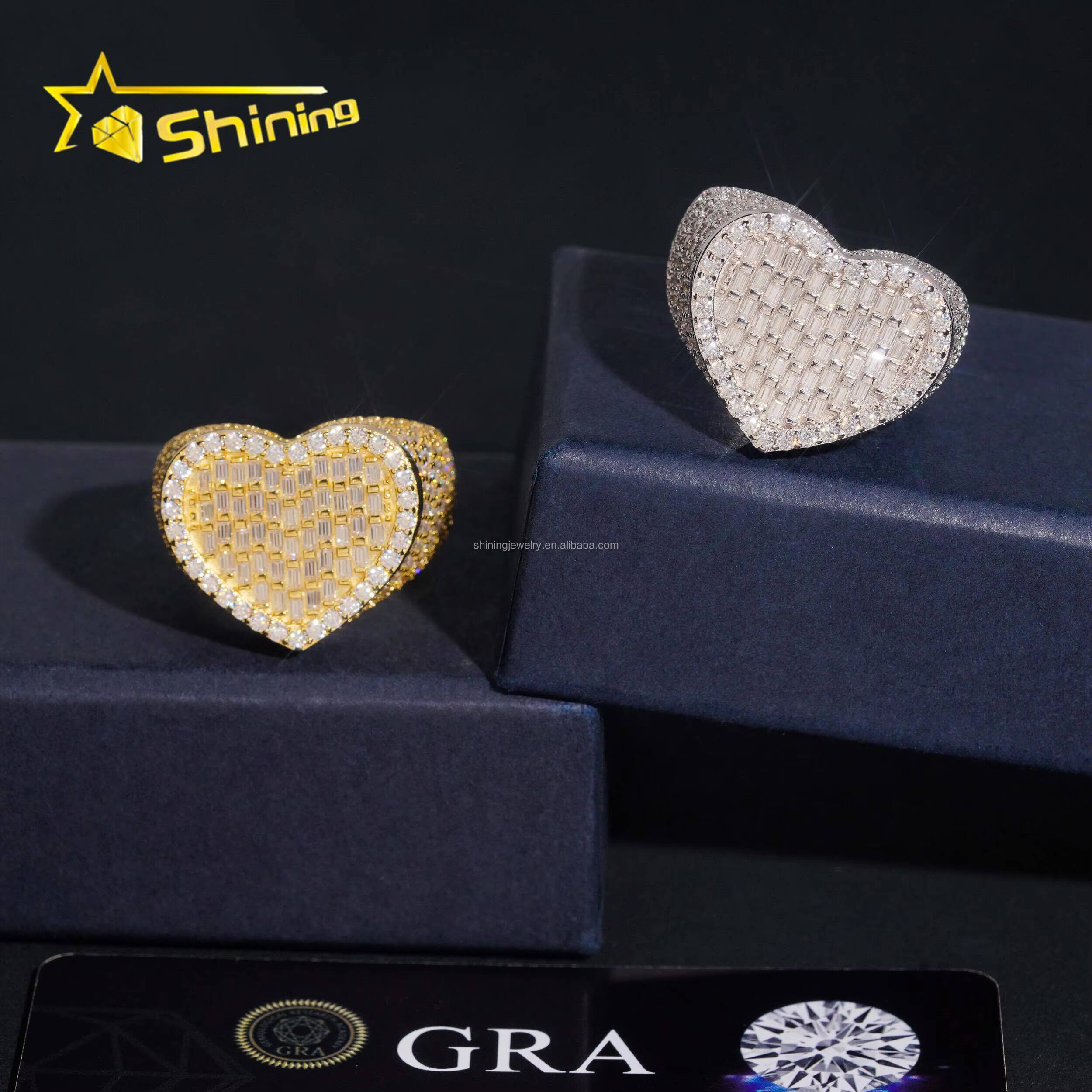 Bulk Stock Drop Shipping Price Hip Hop Fire Jewelry Man S925 Solid Silver Iced Out VVS1 Moissanite Diamond Heart Shape Ring Gift