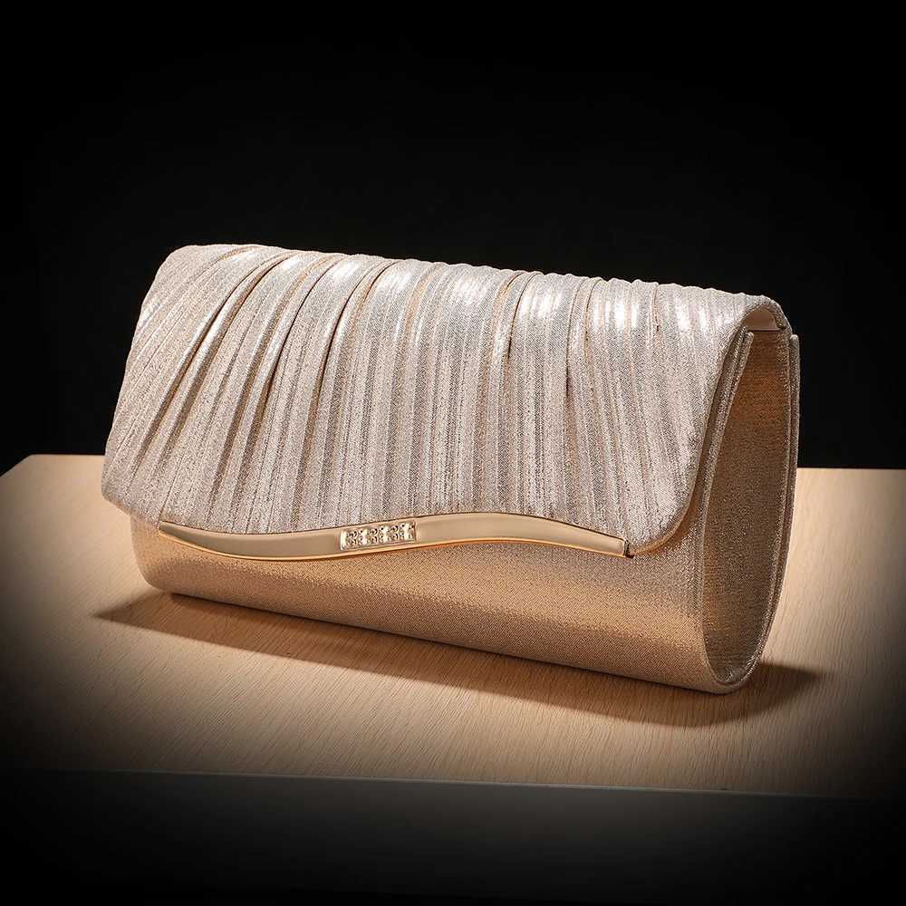 Pleated Ladies Evening Bag Candy Polyester Clutch Purses for Women Pearl Decorated Wedding Party and Messenger Bag H251027