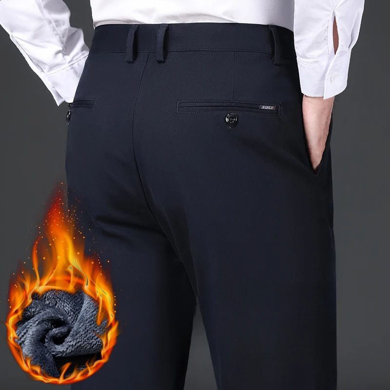 97 Cotton Straight Velvet Casual Pants Men Stretch Loose Classic Business Warm Trousers High Quality Winter Thick Fleece 251027