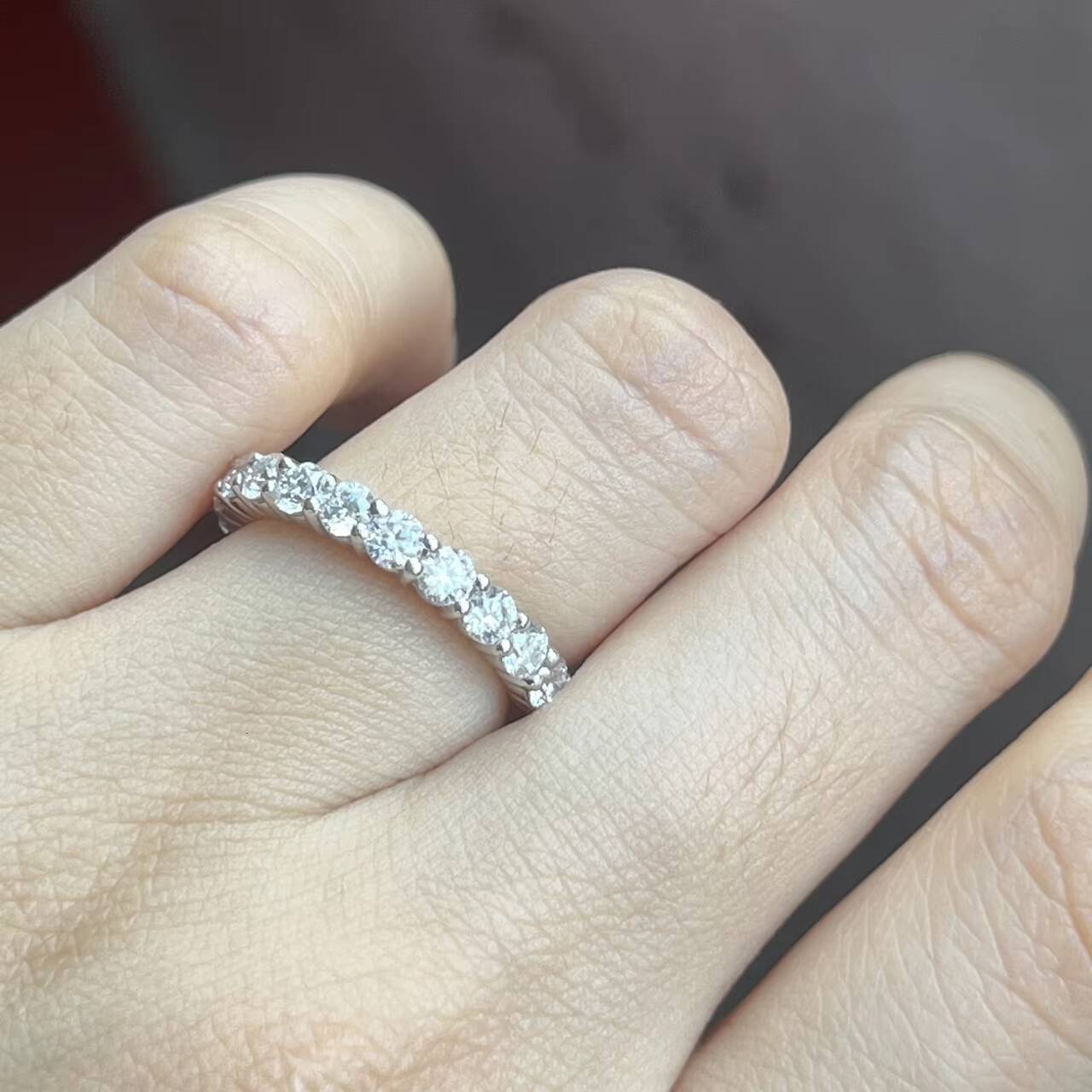 925 Soild Silver 3mm Round Shape Engagement Wedding Moissanite Eternity Band Ring with GRA Certificate Synthetic Stone for Women