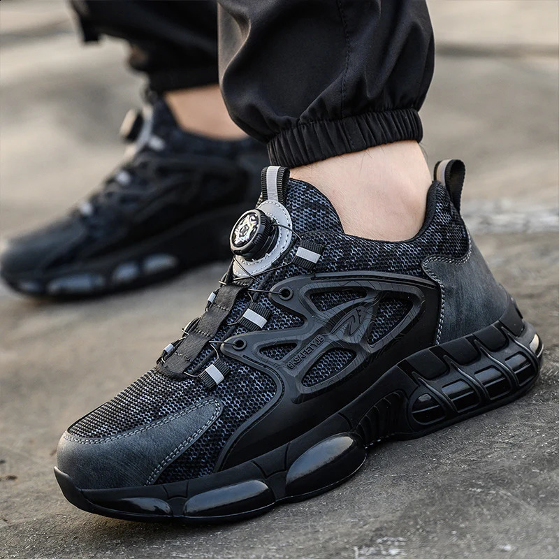 Safety Shoes For Men Steel Toe AntiPuncture Mens Work Shoes Slip Resistant Reinforced Sole Rotating Button Fashion Sneaker 251023