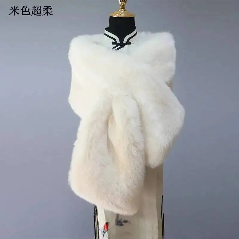 32 Colors 16530cm Women Warm Faux Fox Fur Shawl Winter Ladies Plush Scarf Wraps Cloak Coat Wedding Long Cape Scarves 251024