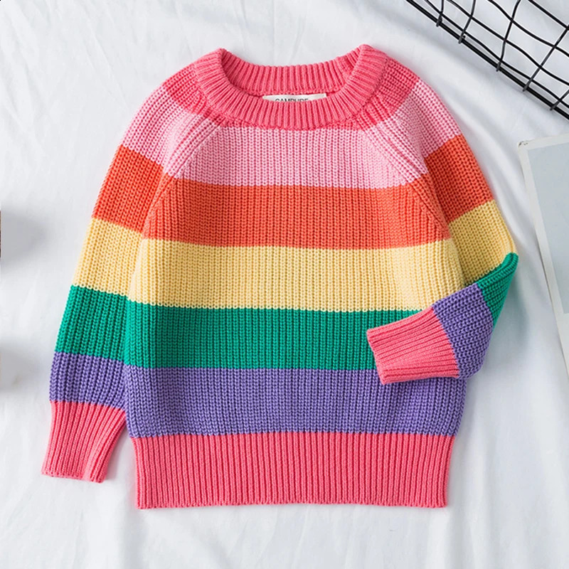 Kids Baby Girls Boys Sweater Autumn Winter Full Sleeve Rainbow Stripes Pullover Sweater Toddler Children Knit Sweater 251027