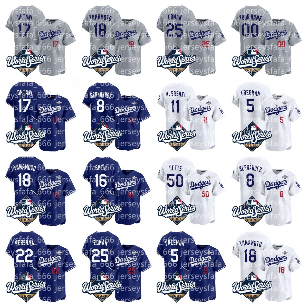 MLB Dodgers Baseball Jersey Jackie Robinson Shohei 17 Ohtani Mookie 50 Betts Freddie 5 Freeman Yoshinobu 18 Yamamoto Fernando Valenzuela 2025 World Series 34 Patch