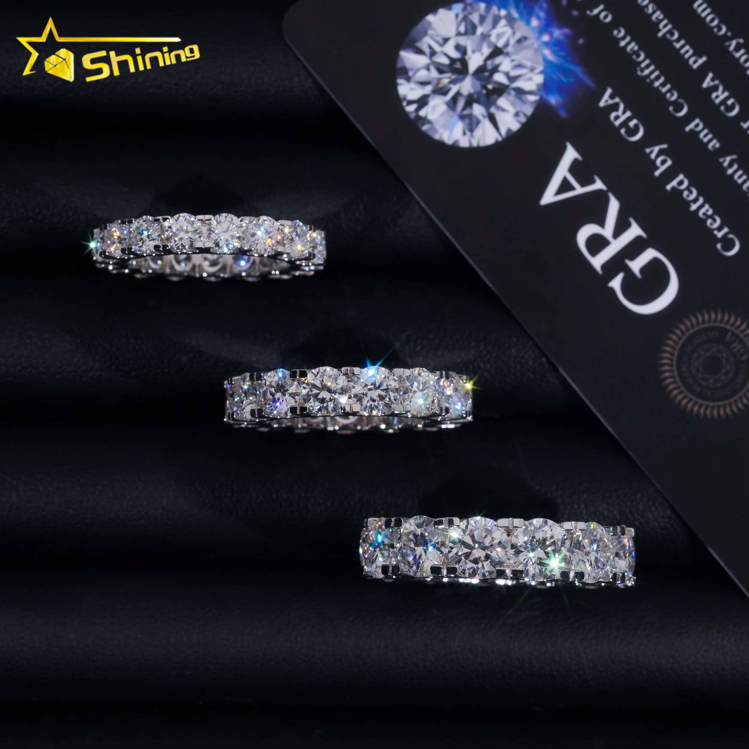 Stock GRA Certified Solid 925 Sterling Silver Gold Plated Fine Jewelry Iced Out Diamond Moissanite Wedding Engagement Band Ring