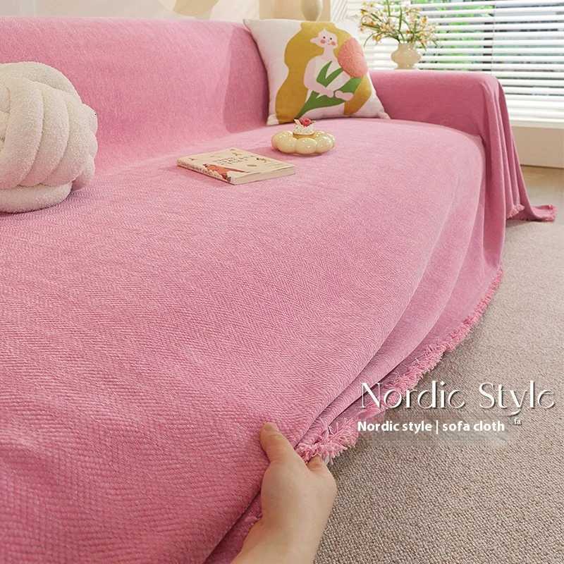 CatProof Chenille Sofa Cover Full Wrap Reversible Pink Solid Color for LShaped 234 Seater Couch Living Room Protector C251028