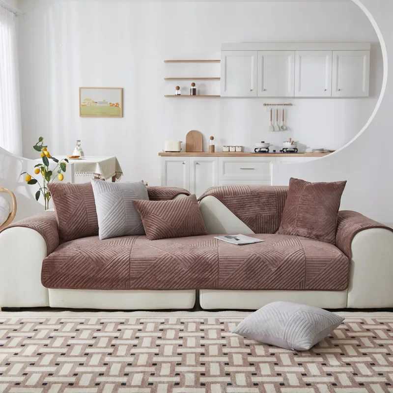 Thicken Plush Sofa Cover Geometric Stripes Sofa Towel Antislip Combination Couch Cushion Slipcover for Living Room Protection C251028