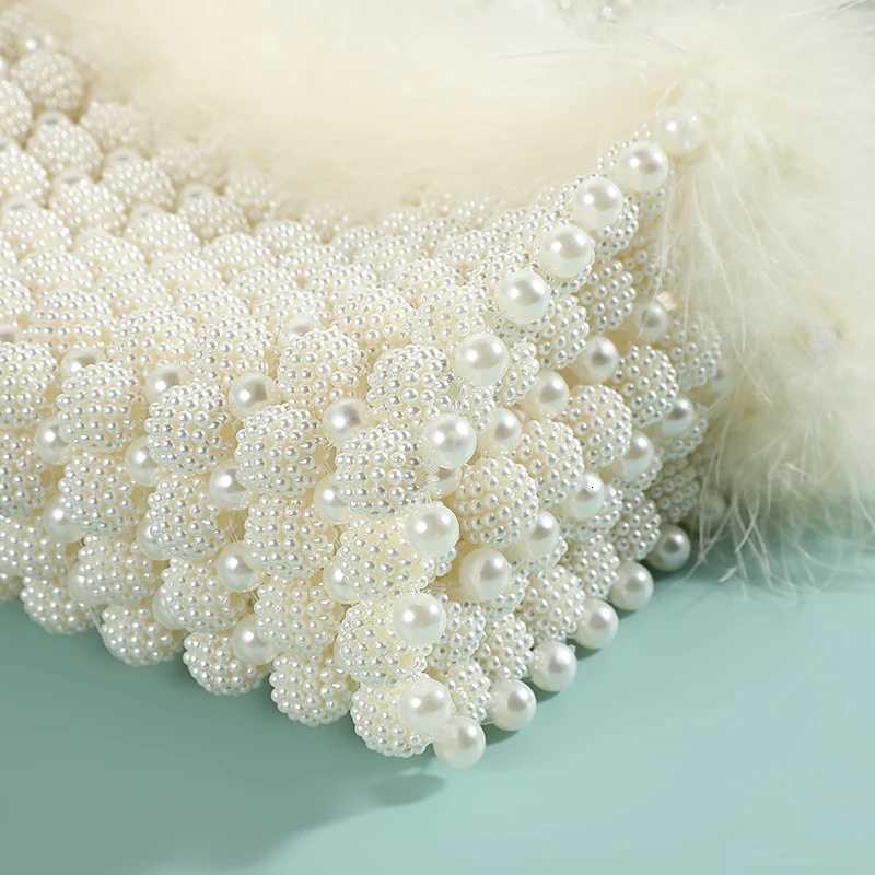 Elegant Pearl Feather Trim HandHeld Dinner Bag Ladys Pocket Chain Wedding Party Dress Gift Bag H251027