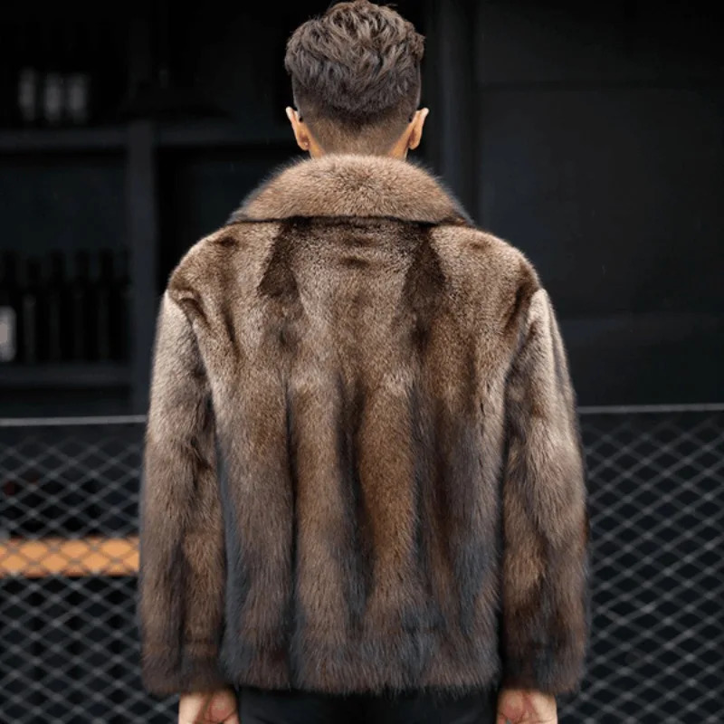 Mens Mink Fur Coat Winter Thicken Outerwear Jacket Short Fashion Comfortable Turndown Collar 251014