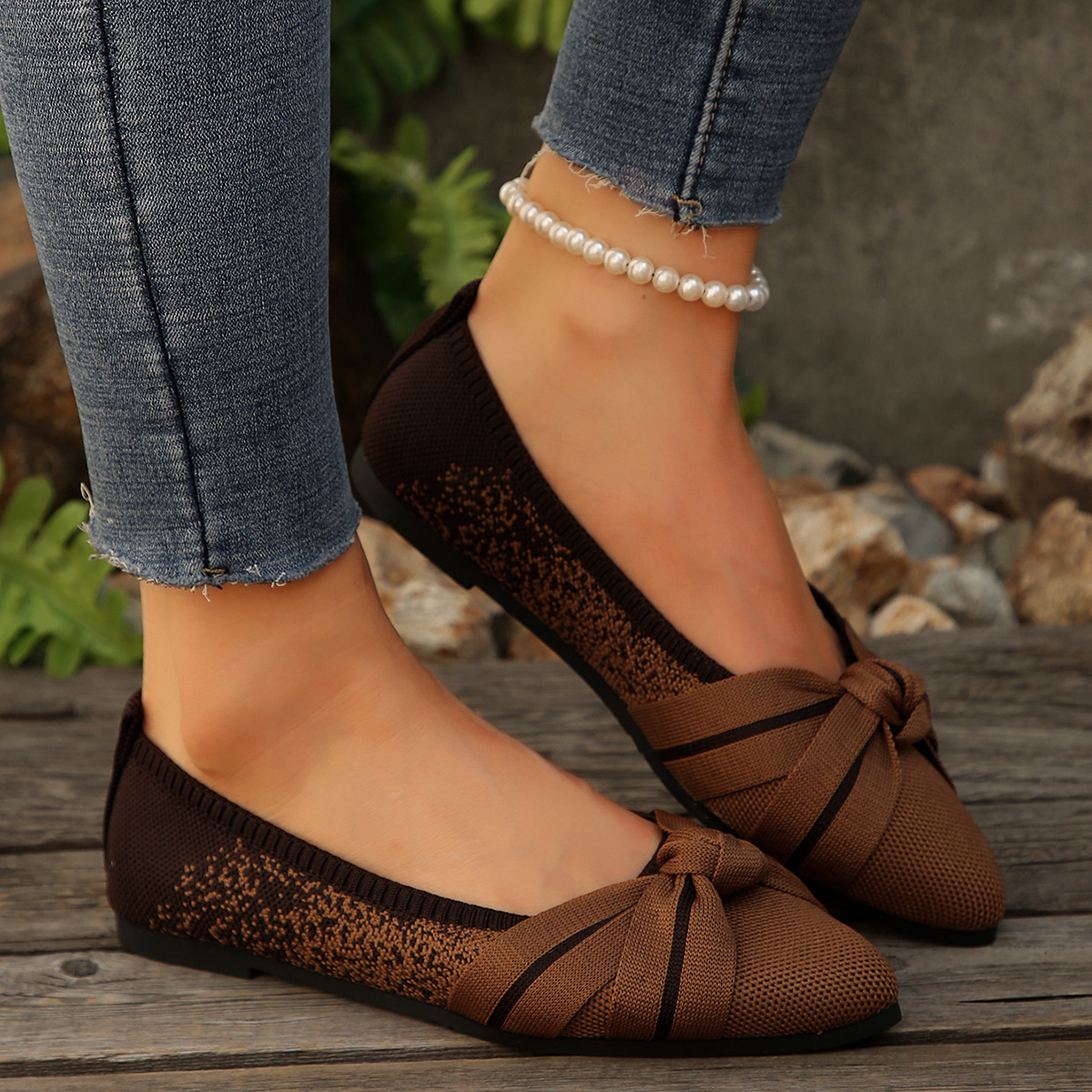 Casual Breathable Women's Knitted Shoes Spring/Summer Gradient Pointed Toe Flat Sole Flat Heel Soft Sole Comfortable Shoes