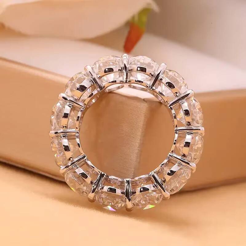 Fashion Diamond Jewelry Oval Cut 14K White Gold Moissanite Eternity Band Rings for Women