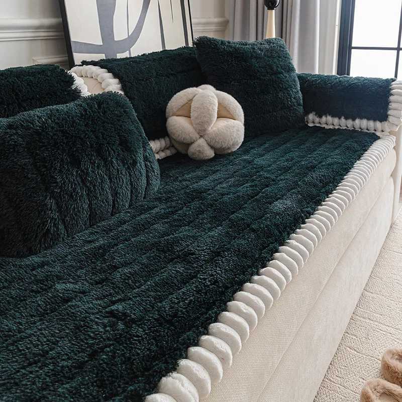 Solid Soft Faux Fur Sofa Cushion Anti Slip Sofa Protective Cover for Autumn and Winter Thick Warm Home Textiles for Living Room C251028
