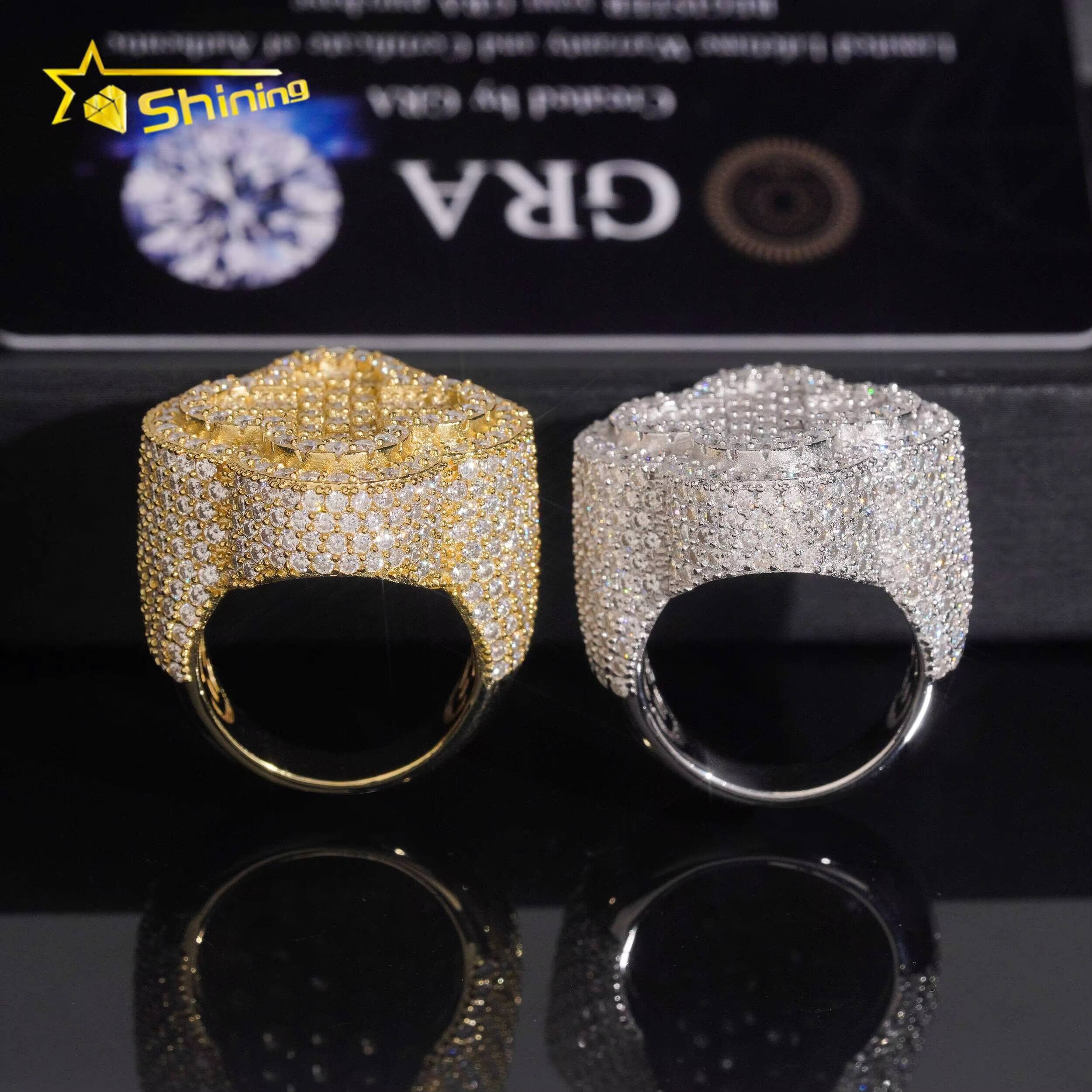 Iced Out Flower Ring GRA Moissanite Pass Diamond Test 925 Sterling Silver Gold Plated Moissanite Hip Hop Rings