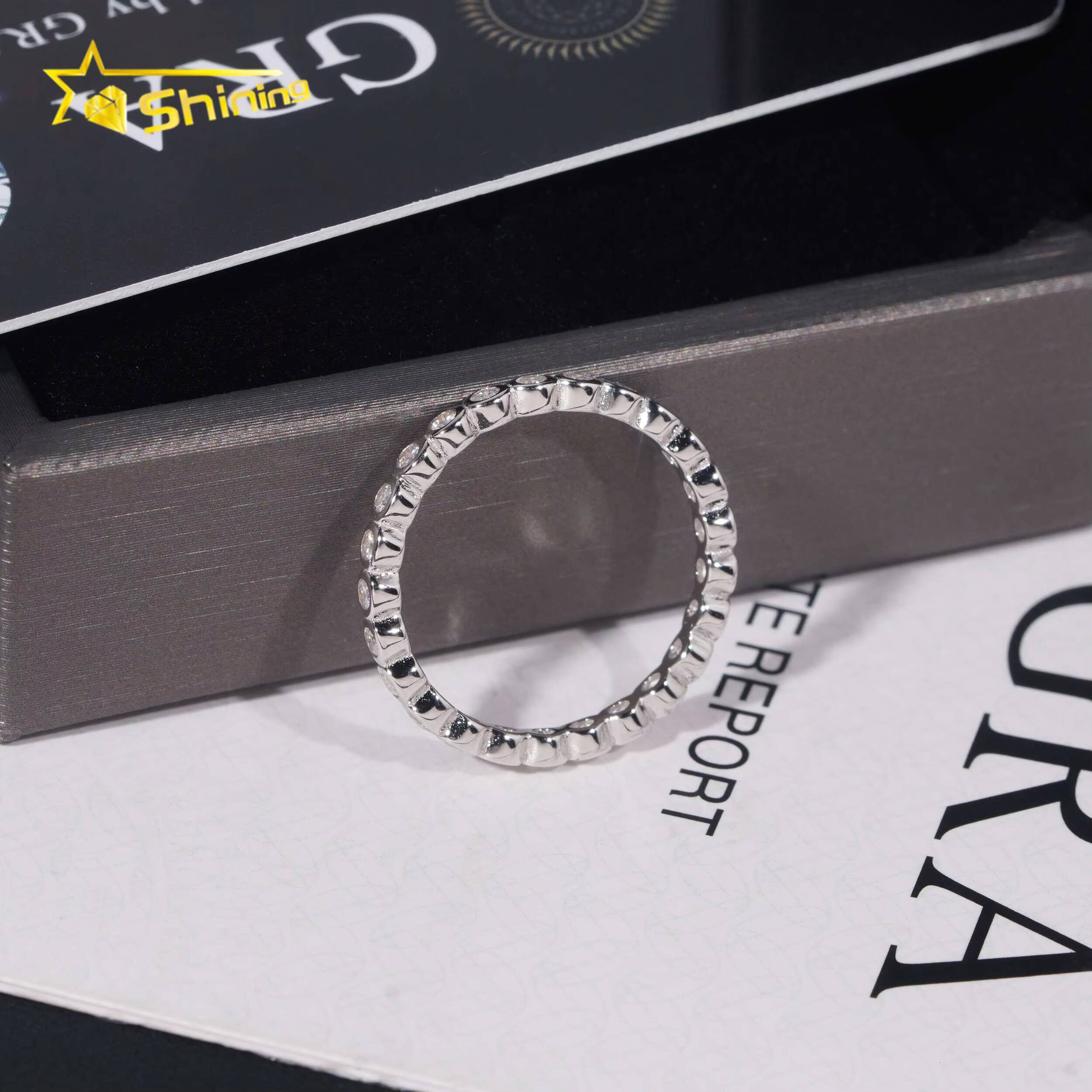 VVS Moissanite Bezel Small Size Band Engagement Ring Gold Plated 18K 925 Sterling Silver Rings