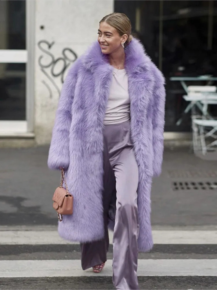 Long Fur Coat Women Winter Outfits High Quality Purple Faux Jacket Thick Warm Womens Clothes Fluffy Coats 251018