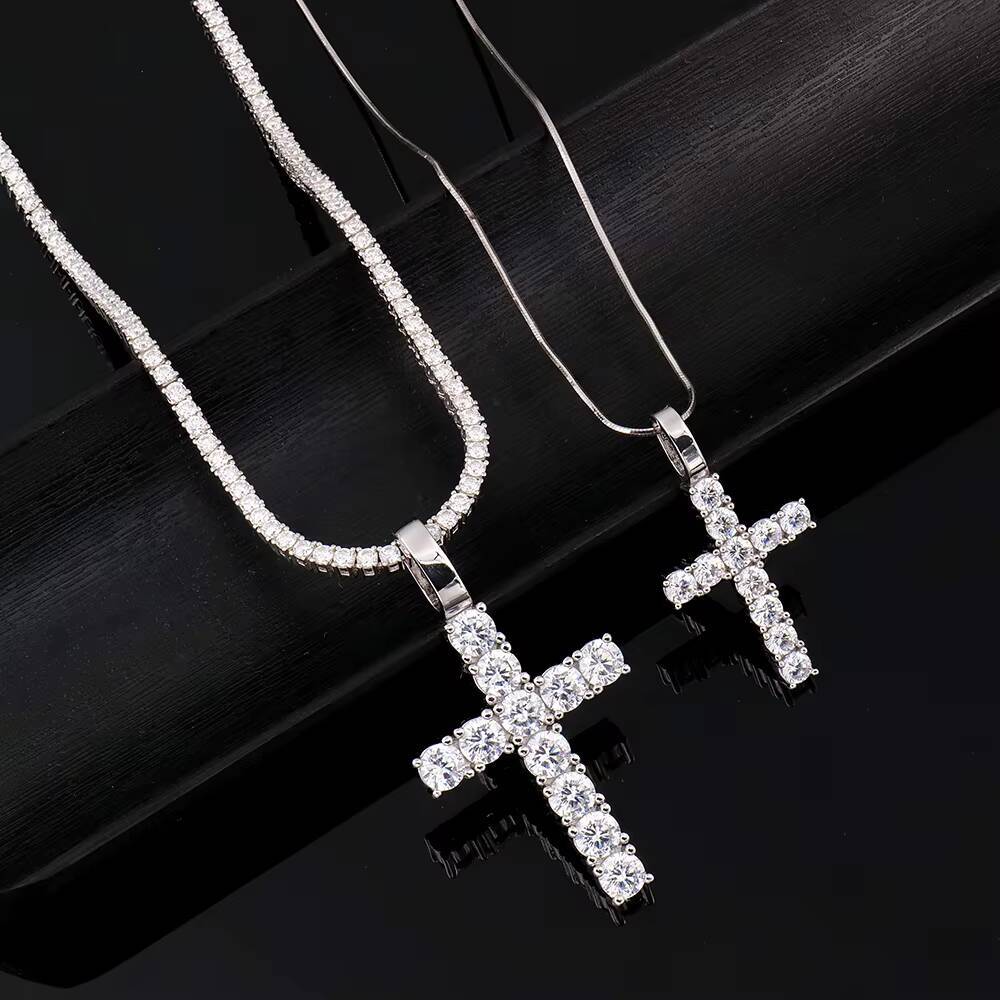 Trueya Mens Womens 925 Sterling Silver Cross Pendants Diamond Moissanite Vvs Iced Small Chain Necklaces Gift Gra Certificate