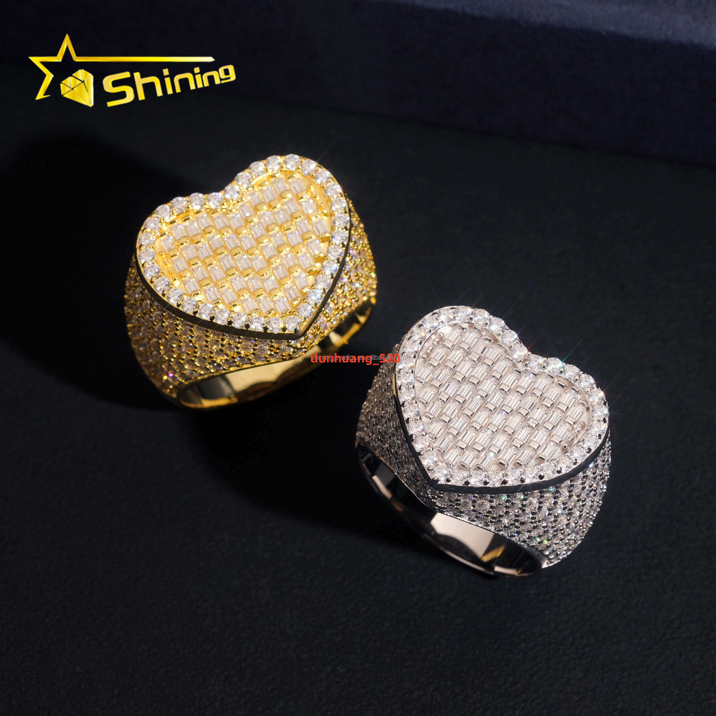 Bulk Stock Drop Shipping Price Hip Hop Fire Jewelry Man S925 Solid Silver Iced Out VVS1 Moissanite Diamond Heart Shape Ring Gift