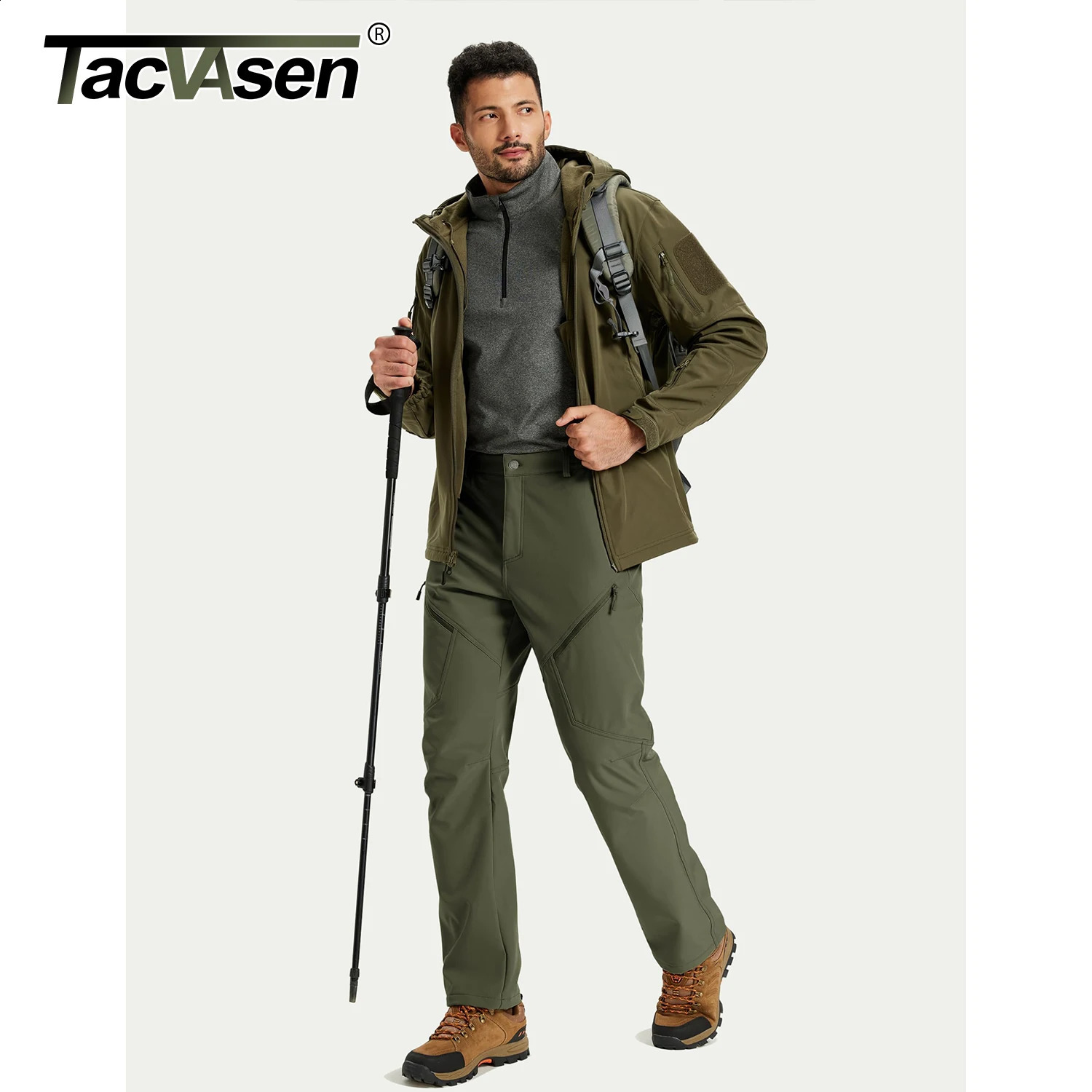 TACVASEN Mens Winter Hiking Pants Fleece Lined Waterproof Softshell Snow Ski Insulated Work Cargo with 6 Zip Pockets 251027