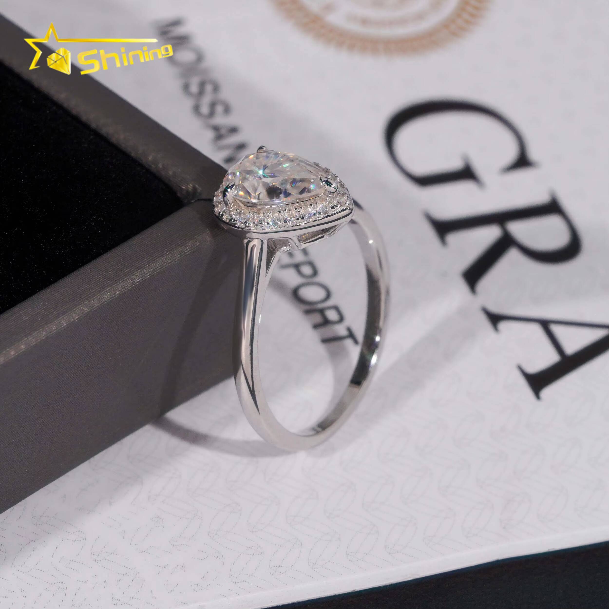Drop Shipping Fashion Jewelry Rings S925 Silver Halo 15 CT Pear Cut Moissanite Ring Custom Fine Women Engagement Weeding Ring