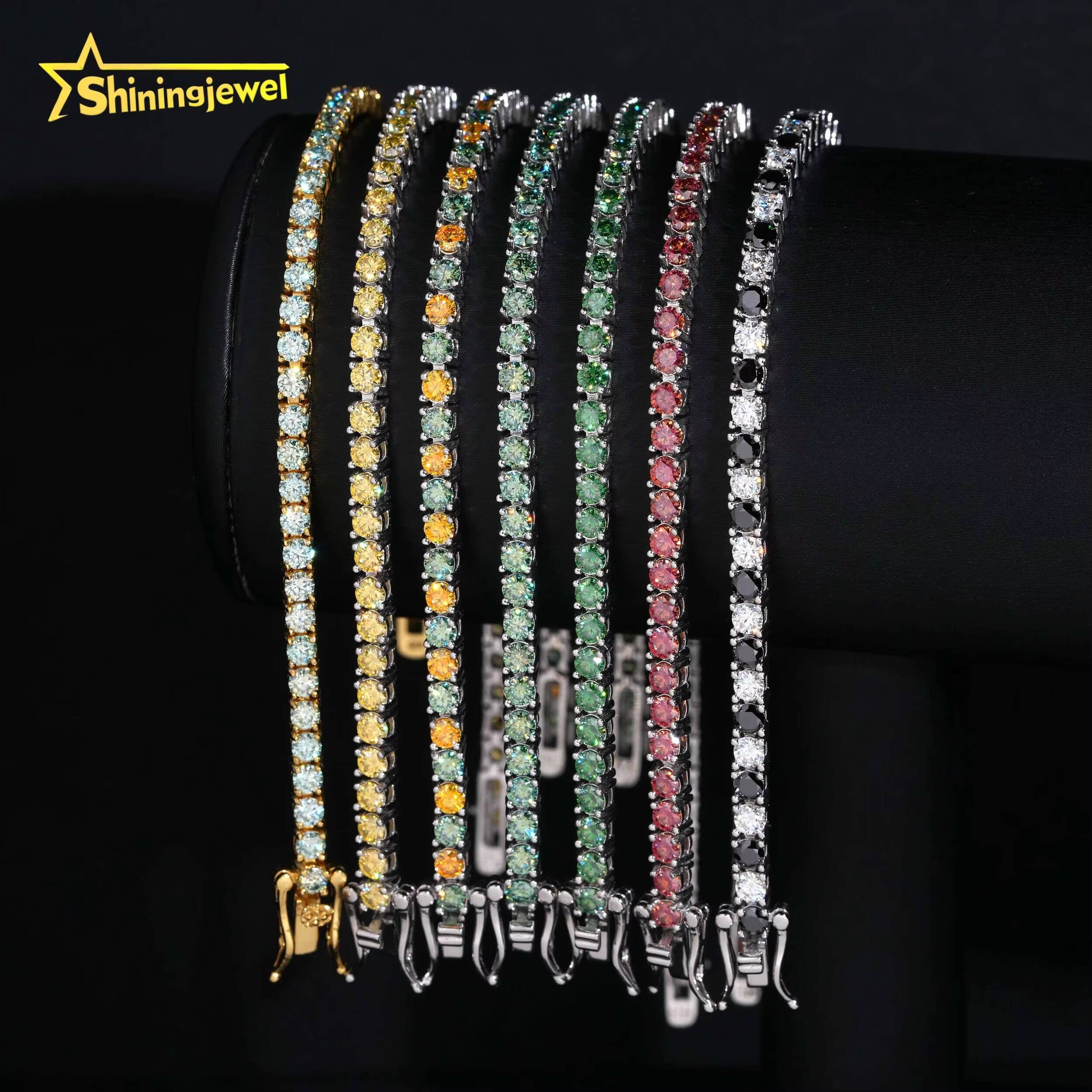 Hip Hop Jewelry 3MM Color Moissanite Diamond Tennis Bracelet 925 Silver Iced Out Moissanite Diamond Pass Diamond Tester