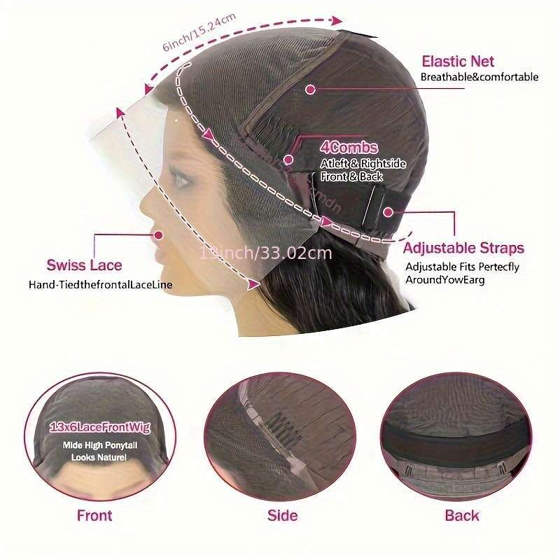 12A High Quality 13X6 Transparent Frontal Wig Pre Plucked Hairline India Remy Straight Lace Front Human Hair Wigs For Women 180% Density Natural Color