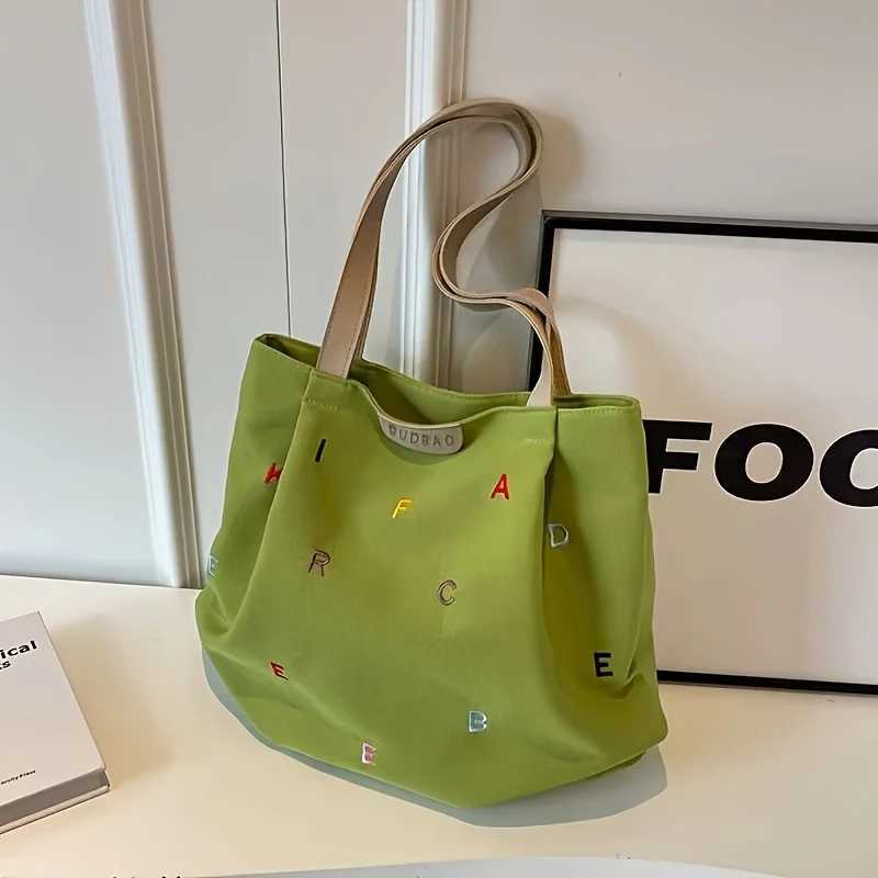 Womens largecapacity canvas handbag fashionable embroidery letter design green shoulder handbagW251028
