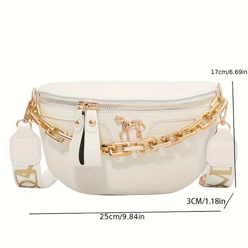 Trendy PU Chest Bag Stylish Single Shoulder Saddle Bag with Crocodile Pattern Chain Wide Belt Crossbody Bags for Women Daily UseW251028