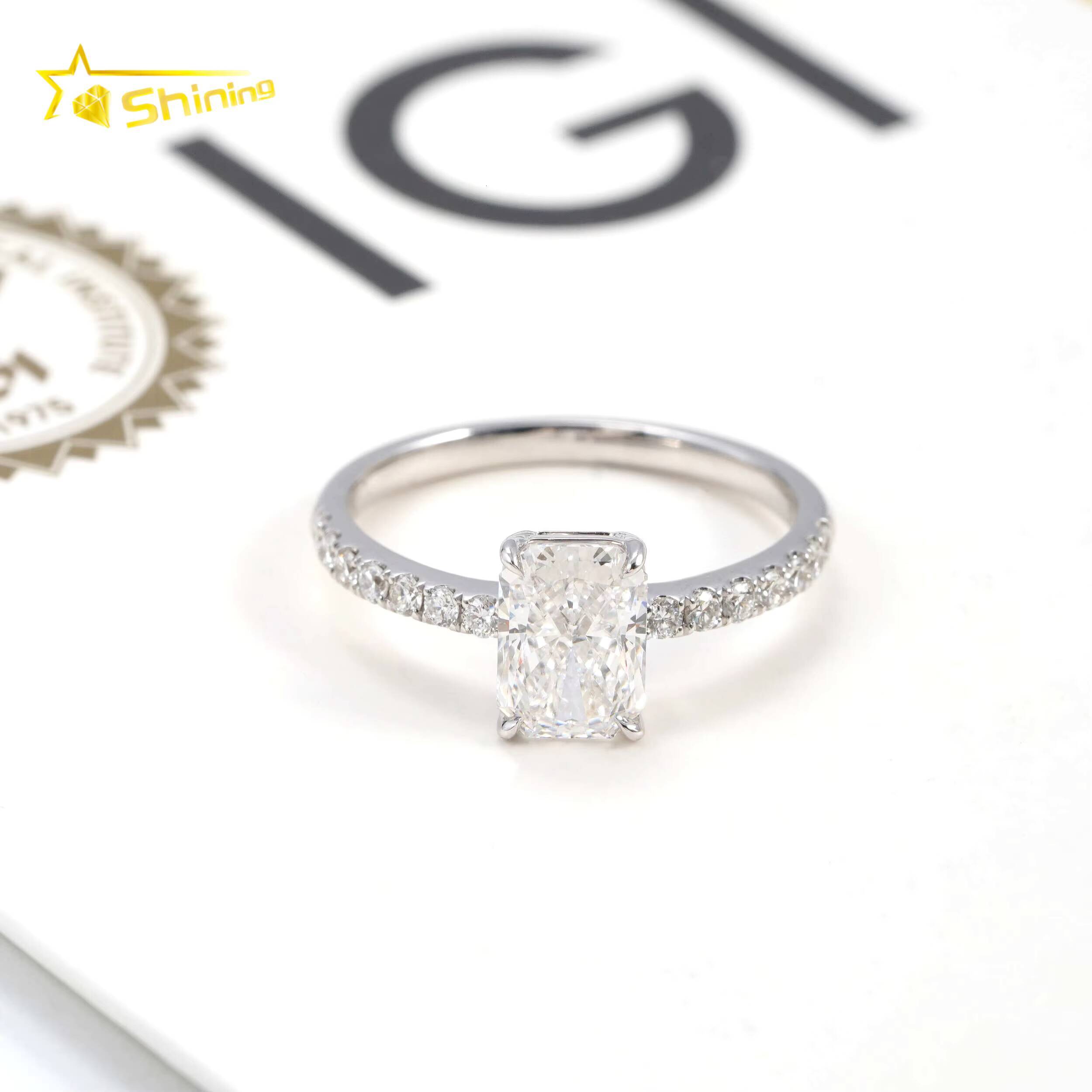 18K Real Solid White Gold Radiant Cut Lab Grown Diamond Half Band Eternity Diamond Ring Fine Jewelry for Women Daily Use Wear