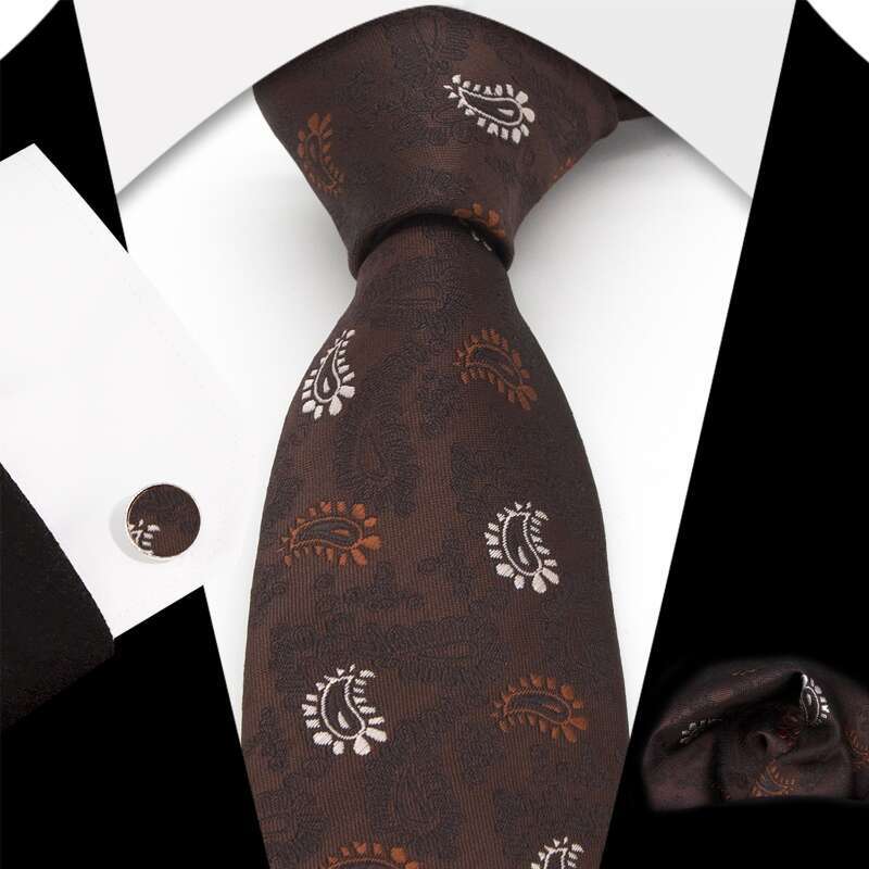 Tie men Includes Cufflinks Pocket Square 3-Piece Set Striped Men's Business Formal Wedding Tie