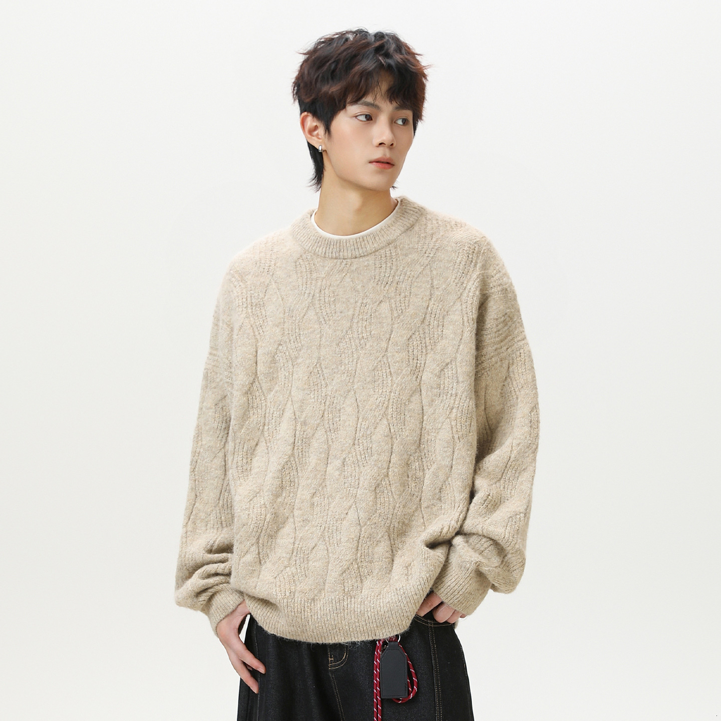 Thickened Mohair Solid Luxury Bag Designer Sweater Color Crew Neck Sweater For Men Autumn And Winter Cable Knit Loose Coat