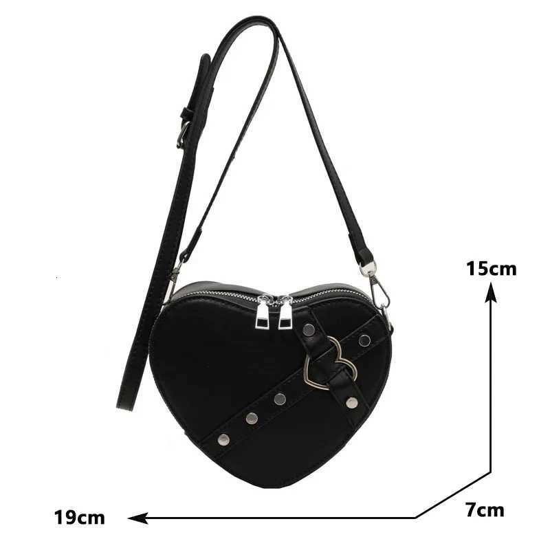 Vintage Y2K Small Chain Rivet Shoulder Bag Heart Shaped Purse Handbag Red PU Leather Gothic Tote Bag Fashion Women Crossbody BagW251028