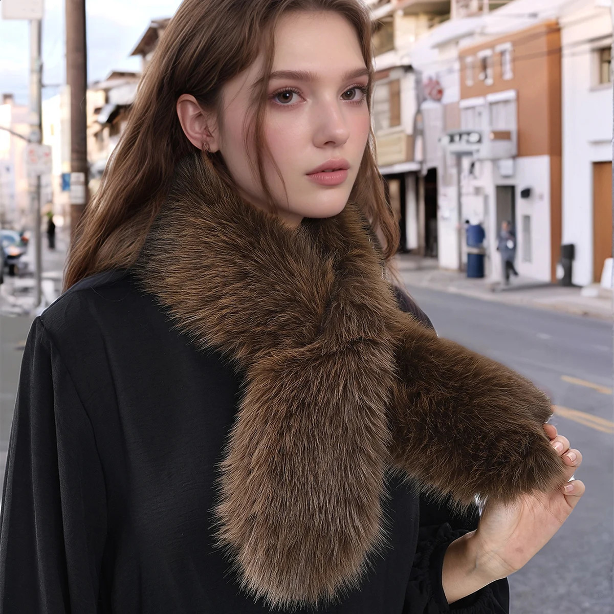 Faux Rabbit Fur Scarf Winter Warm Neckerchief Women Solid Color Neck Muffler Long Plush Shawl Ladies Thick Scarves 251023