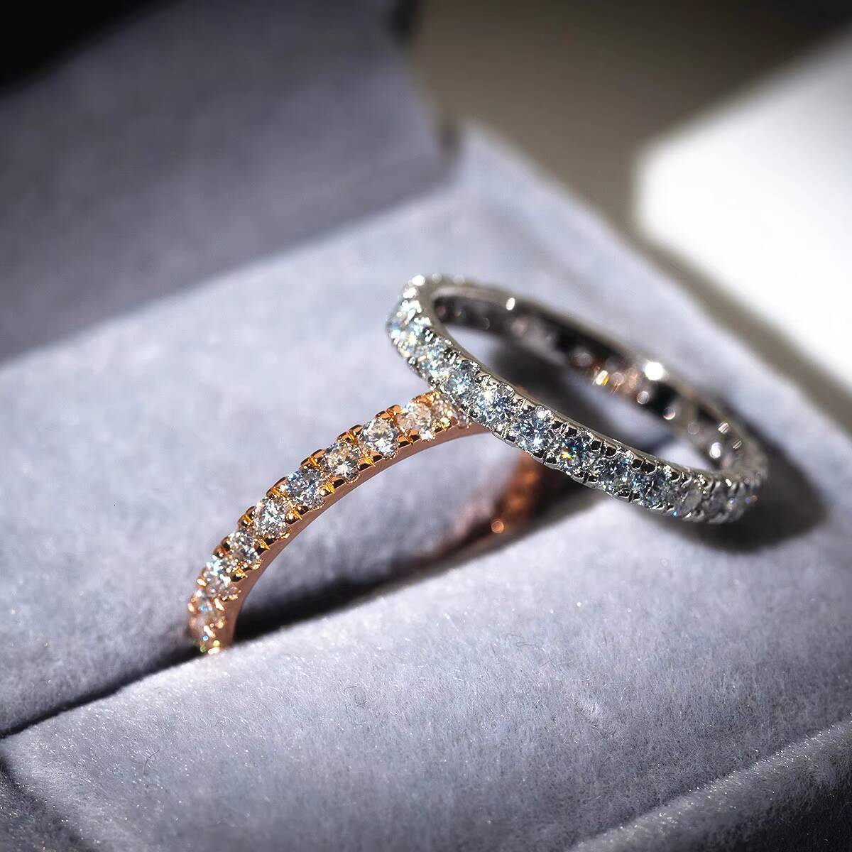 Popular 18k Gold Plated 2mm 3mm 925 Sterling Silver Eternity Moissanite Band Ring