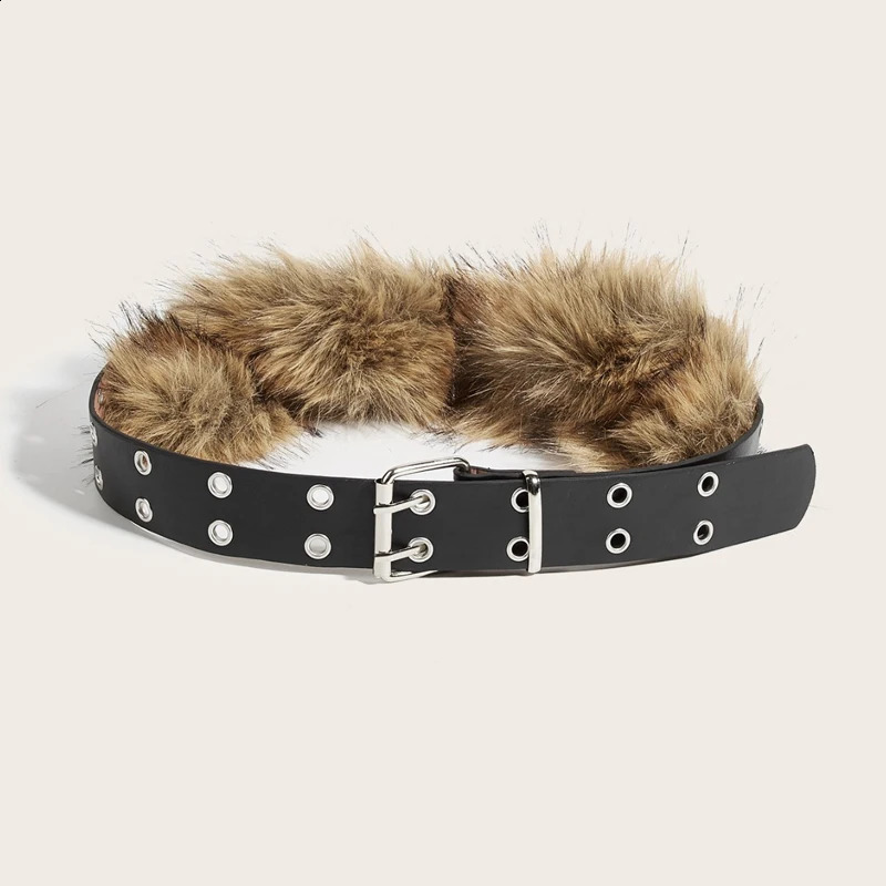 er fake Furry Y2k Belt Subculture Autumn Winter Retro Plush Waist Chain Imitation Fur Waist Seal Girl Sexy Belt 251027