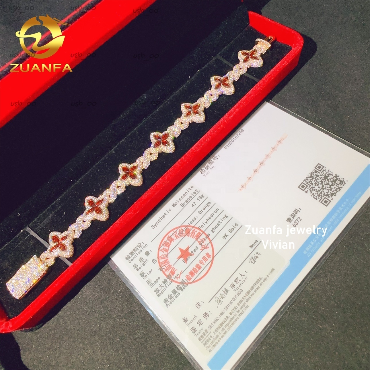 Hip Hop Jewelry Luxury Moissanite 9K Real Gold Iced Out VVS Moissanite Diamond Cuban Link Bracelet