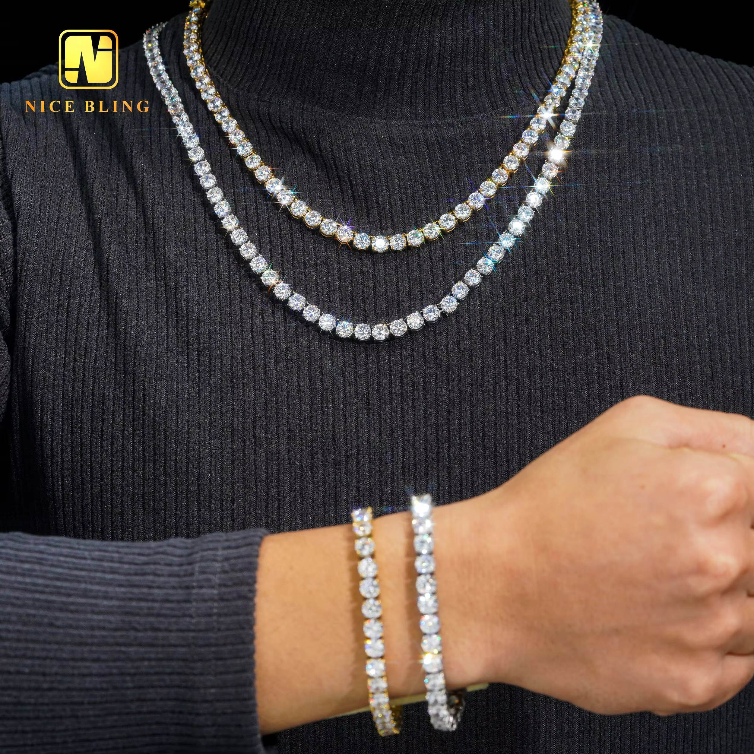 Wholesale Price 18k Gold Plated Hip Hop Jewelry 316l Stainless Steel Tennis Chain 4mm 5a Moissanite Diamond Tennis Necklaces Bracelets