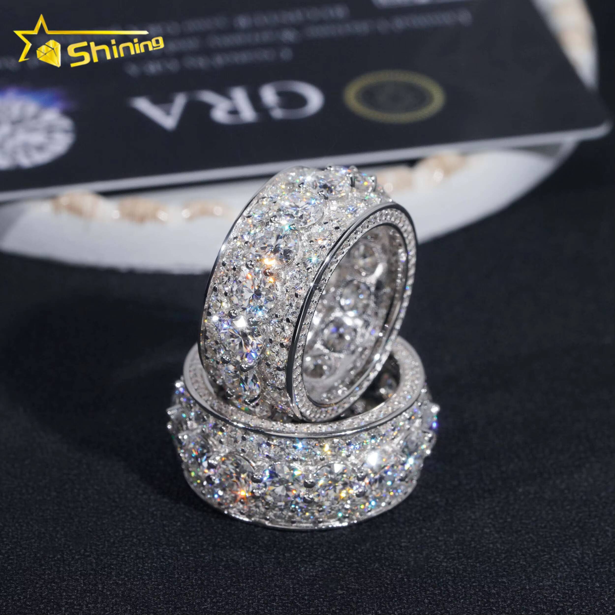 Wholesale Custom Luxury Hip Hop Jewelry 925 Sterling Silver Fully Iced Eternity VVS Diamond Moissanite Iced Out Ring for Men